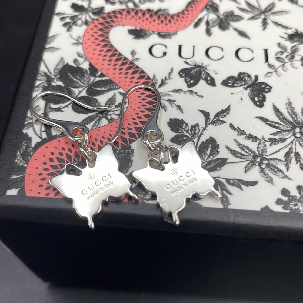 Gucci Butterfly Sterling Silver Dangling Earrings